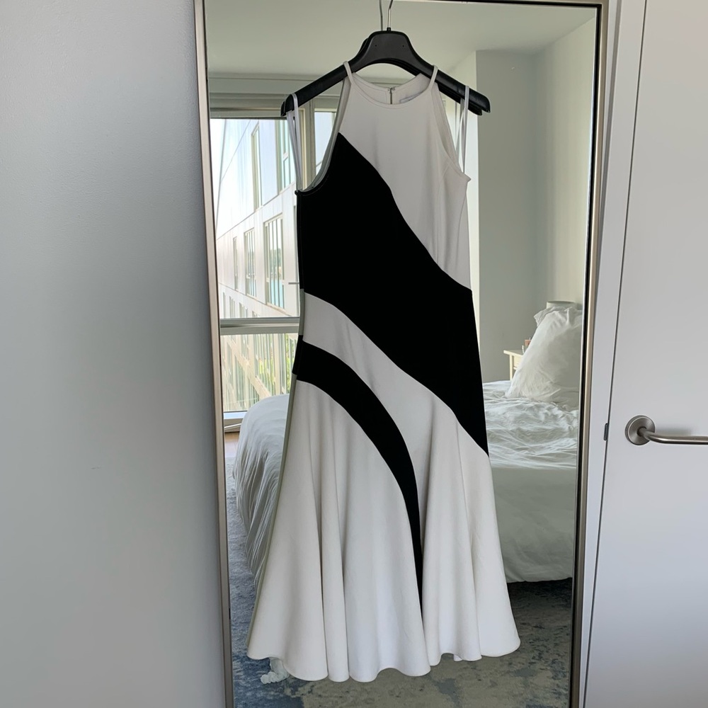 Saunders Crepe A-line Halter Midi Dress Black and White Size 2 - Picture 2 of 8